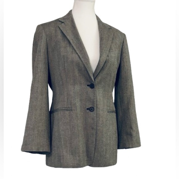 Vintage Ralph Lauren Wool Silk Blend Blazer 8P Gray Tan Jacket Designer Medium - Picture 1 of 14